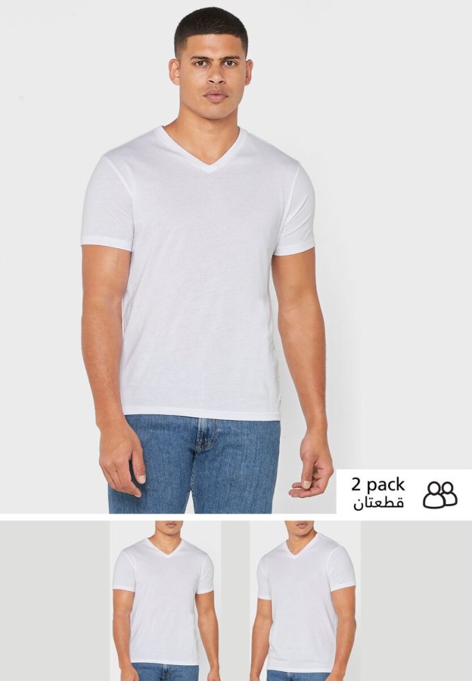 White Men’s Ralph Lauren 2 Pack Essential V- Neck T Shirts