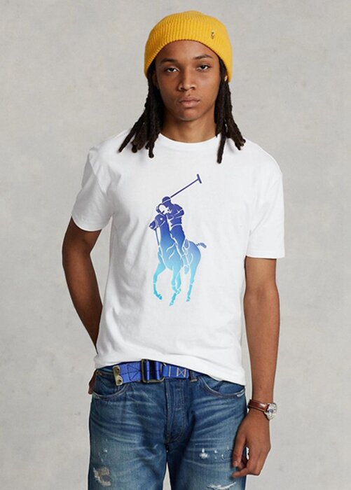 White Men’s Ralph Lauren Classic Fit Big Pony Jersey T Shirts White Men’s Ralph Lauren Classic Fit Big Pony Jersey T Shirts