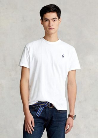 White Men’s Ralph Lauren Classic Fit Jersey Crewneck  T Shirts