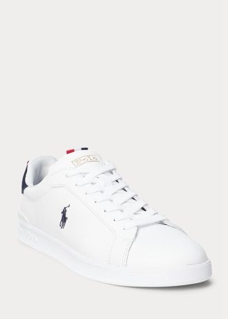 White Men’s Ralph Lauren Heritage Court II Leather Sneakers