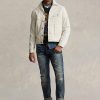 White Men’s Ralph Lauren Polo Bear Embroidered Trucker Jackets White Men’s Ralph Lauren Polo Bear Embroidered Trucker Jackets