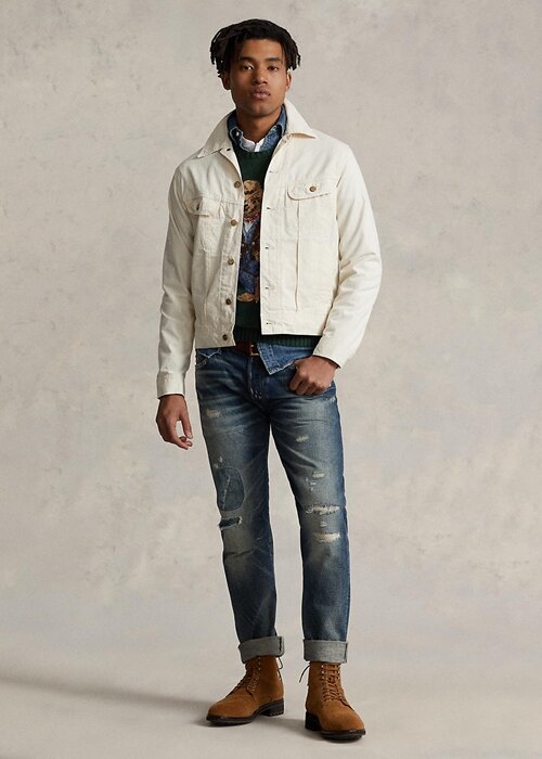 White Men’s Ralph Lauren Polo Bear Embroidered Trucker Jackets White Men’s Ralph Lauren Polo Bear Embroidered Trucker Jackets