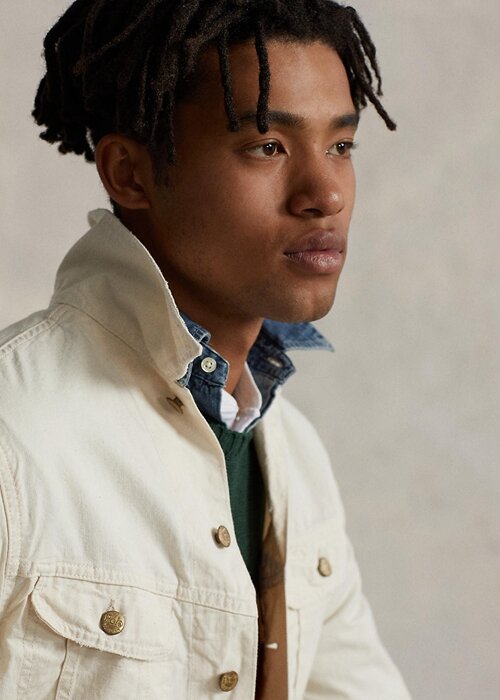 White Men’s Ralph Lauren Polo Bear Embroidered Trucker Jackets White Men’s Ralph Lauren Polo Bear Embroidered Trucker Jackets