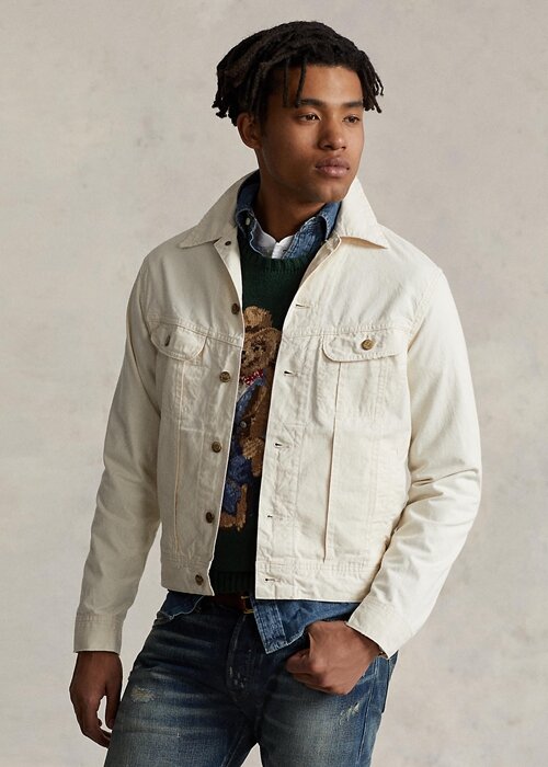 White Men’s Ralph Lauren Polo Bear Embroidered Trucker Jackets White Men’s Ralph Lauren Polo Bear Embroidered Trucker Jackets