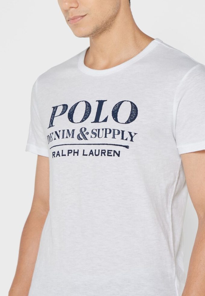 White Men’s Ralph Lauren Slogan Crew Neck T Shirts White Men’s Ralph Lauren Slogan Crew Neck T Shirts
