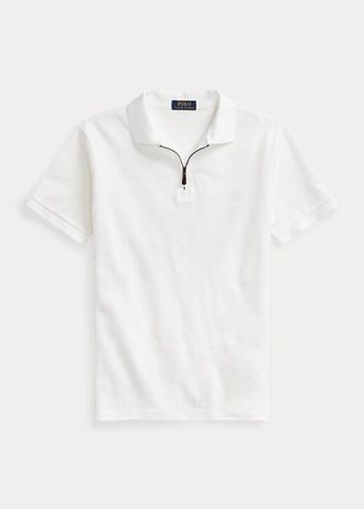 White Men’s Ralph Lauren Stretch Mesh Zip Polo Shirts