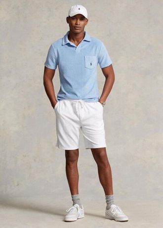 White Men’s Ralph Lauren Terry Drawstring   Shorts