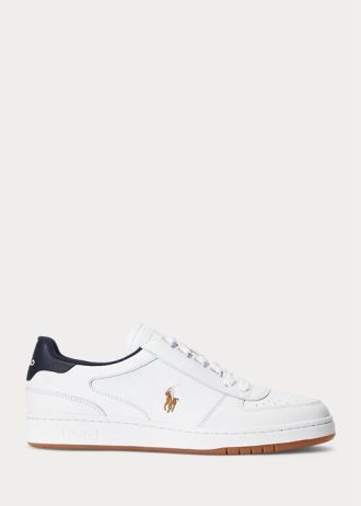 White / Navy Men’s Ralph Lauren Court Leather Low-Top Sneakers