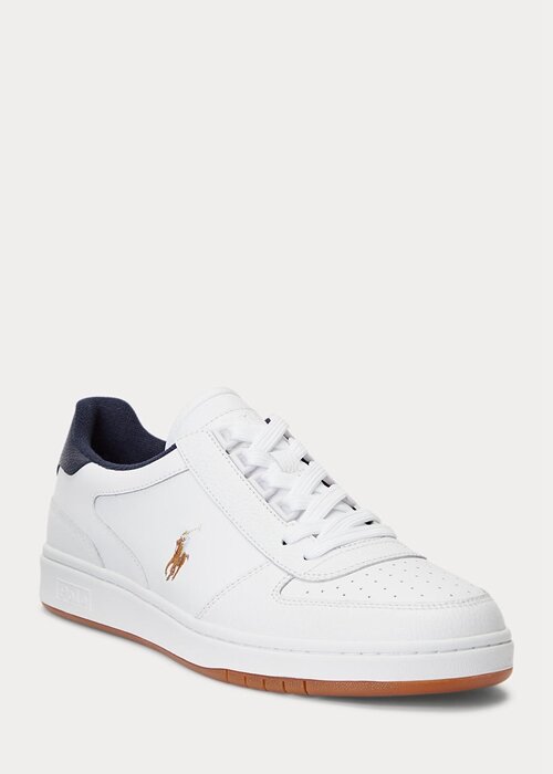 White / Navy Men’s Ralph Lauren Court Leather Low-Top Sneakers White / Navy Men’s Ralph Lauren Court Leather Low-Top Sneakers