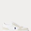 White / Navy Men’s Ralph Lauren Court Leather-Suede Sneakers