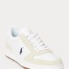 White / Navy Men’s Ralph Lauren Court Leather-Suede Sneakers