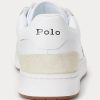 White / Navy Men’s Ralph Lauren Court Leather-Suede Sneakers