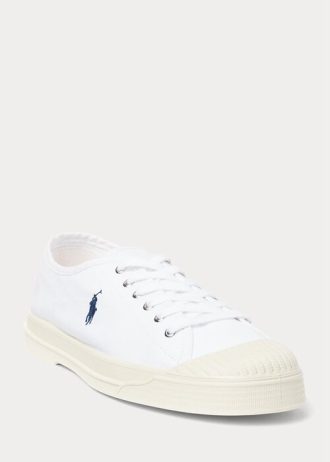 White / Navy Men’s Ralph Lauren Essence 100 Canvas Cap-Toe Sneakers
