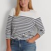 White / Navy Women’s Ralph Lauren Striped Cotton Long-Sleeve Tops