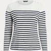 White / Navy Women’s Ralph Lauren Striped Cotton Long-Sleeve Tops