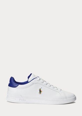 White / Royal Men’s Ralph Lauren Heritage Court II Leather Sneakers