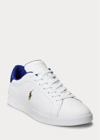 White / Royal Men’s Ralph Lauren Heritage Court II Leather Sneakers