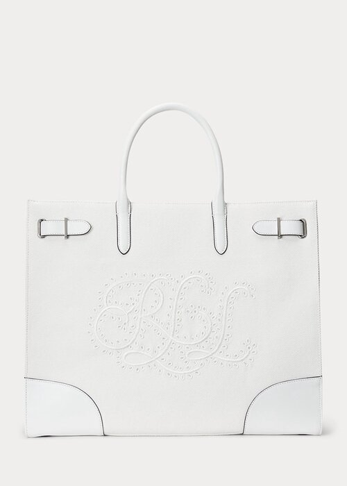 White/White Women’s Ralph Lauren Eyelet Canvas Large Devyn Tote Bags White/White Women’s Ralph Lauren Eyelet Canvas Large Devyn Tote Bags