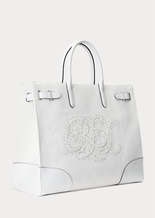 White/White Women’s Ralph Lauren Eyelet Canvas Large Devyn Tote Bags White/White Women’s Ralph Lauren Eyelet Canvas Large Devyn Tote Bags