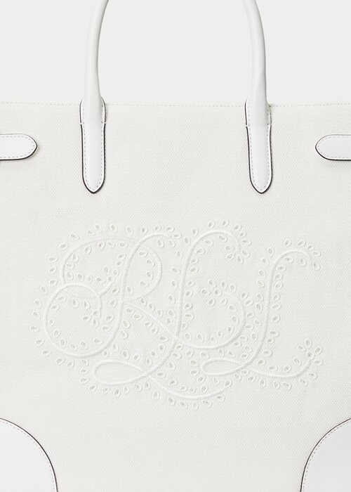 White/White Women’s Ralph Lauren Eyelet Canvas Large Devyn Tote Bags White/White Women’s Ralph Lauren Eyelet Canvas Large Devyn Tote Bags