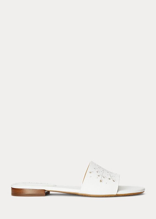 White Women’s Ralph Lauren Andee Eyelet Leather Sandals White Women’s Ralph Lauren Andee Eyelet Leather Sandals