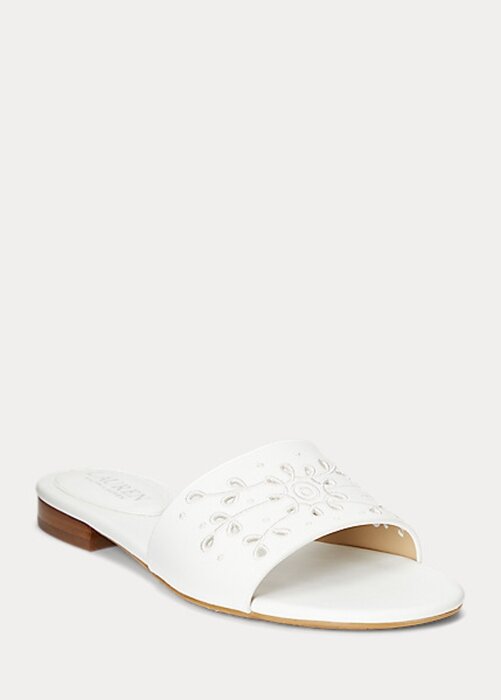 White Women’s Ralph Lauren Andee Eyelet Leather Sandals White Women’s Ralph Lauren Andee Eyelet Leather Sandals