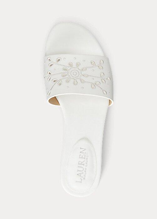 White Women’s Ralph Lauren Andee Eyelet Leather Sandals White Women’s Ralph Lauren Andee Eyelet Leather Sandals