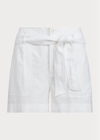 White Women’s Ralph Lauren Belted Linen   Shorts