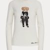 White Women’s Ralph Lauren Cinema Polo Bear Cotton Long-Sleeve T Shirts