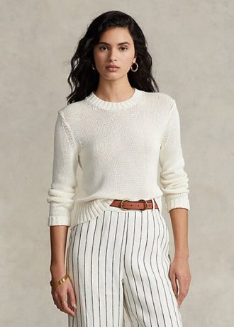 White Women’s Ralph Lauren Cotton Crewneck Sweaters