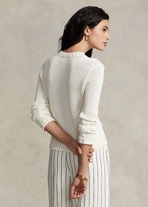 White Women’s Ralph Lauren Cotton Crewneck Sweaters White Women’s Ralph Lauren Cotton Crewneck Sweaters