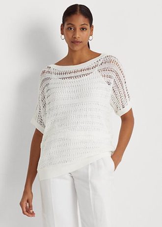 White Women’s Ralph Lauren Cotton Mesh Short-Sleeve Sweaters