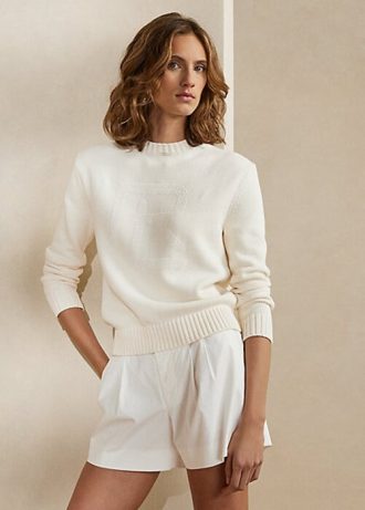 White Women’s Ralph Lauren Embellished RL Cotton-Blend Sweaters