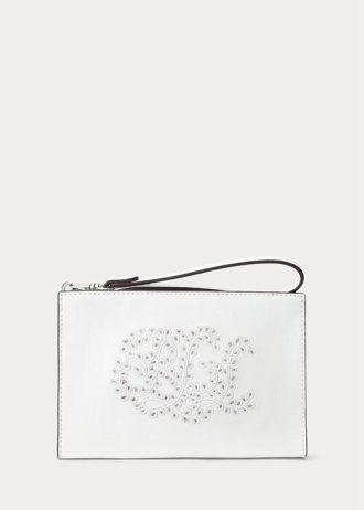White Women’s Ralph Lauren Eyelet-Embroidered Leather Small Handbag