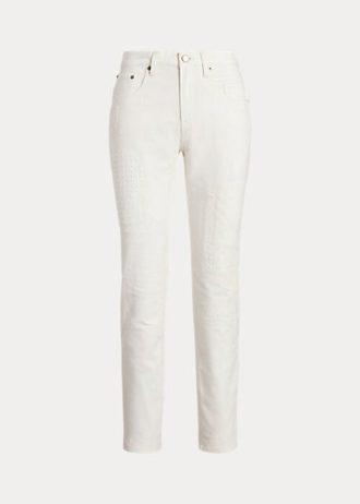White Women’s Ralph Lauren Eyelet-Patchwork Relaxed Tapered Jeans