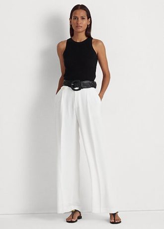 White Women’s Ralph Lauren Pleated Georgette   Pants