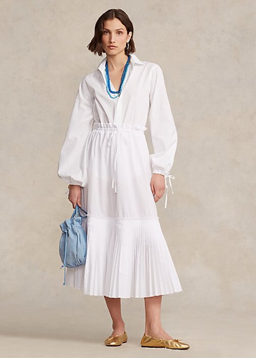 White Women’s Ralph Lauren Pleated-Hem Drawstring A-Line Skirts White Women’s Ralph Lauren Pleated-Hem Drawstring A-Line Skirts