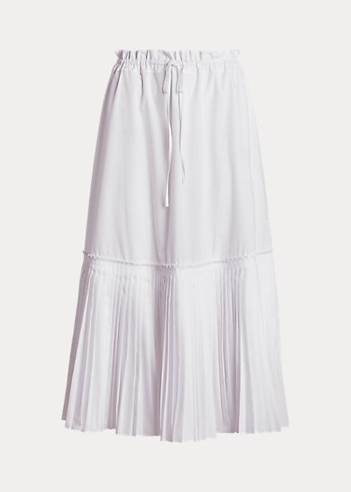 White Women’s Ralph Lauren Pleated-Hem Drawstring A-Line Skirts White Women’s Ralph Lauren Pleated-Hem Drawstring A-Line Skirts