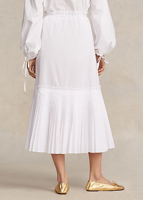 White Women’s Ralph Lauren Pleated-Hem Drawstring A-Line Skirts White Women’s Ralph Lauren Pleated-Hem Drawstring A-Line Skirts