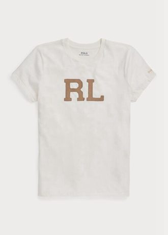 White Women’s Ralph Lauren Rl-suede-applique Jersey   T Shirts