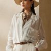 White Women’s Ralph Lauren Roslin Linen Voile Shirts White Women’s Ralph Lauren Roslin Linen Voile Shirts