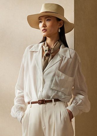 White Women’s Ralph Lauren Roslin Linen Voile Shirts White Women’s Ralph Lauren Roslin Linen Voile Shirts