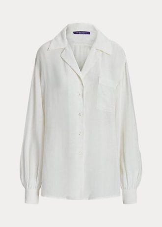White Women’s Ralph Lauren Roslin Linen Voile Shirts White Women’s Ralph Lauren Roslin Linen Voile Shirts