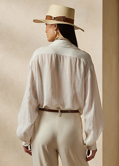 White Women’s Ralph Lauren Roslin Linen Voile Shirts White Women’s Ralph Lauren Roslin Linen Voile Shirts
