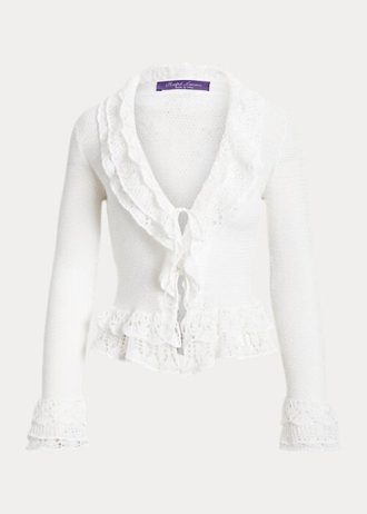 White Women’s Ralph Lauren Ruffle-Trim Cardigan Sweaters