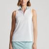 White Women’s Ralph Lauren Sleeveless Quarter-Zip Polo Shirts White Women’s Ralph Lauren Sleeveless Quarter-Zip Polo Shirts