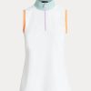 White Women’s Ralph Lauren Sleeveless Quarter-Zip Polo Shirts White Women’s Ralph Lauren Sleeveless Quarter-Zip Polo Shirts