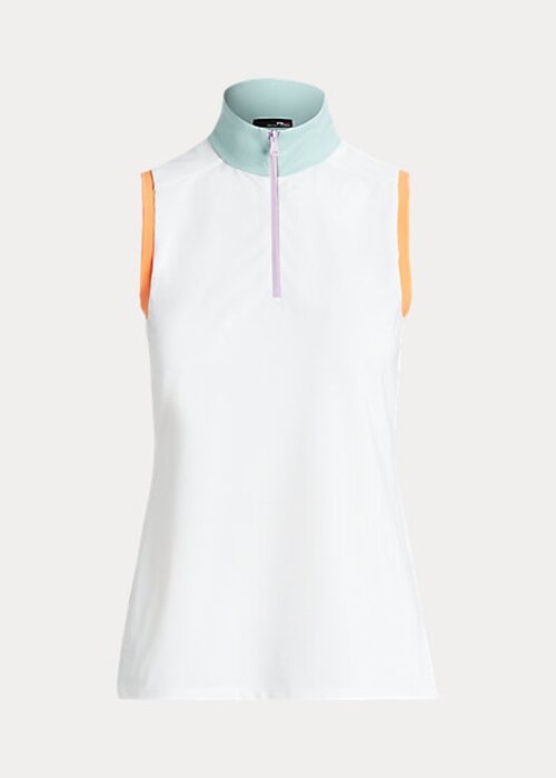 White Women’s Ralph Lauren Sleeveless Quarter-Zip Polo Shirts White Women’s Ralph Lauren Sleeveless Quarter-Zip Polo Shirts