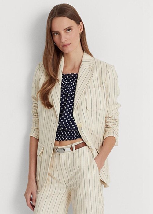 White Women’s Ralph Lauren Striped Linen-blend Twill Blazers White Women’s Ralph Lauren Striped Linen-blend Twill Blazers