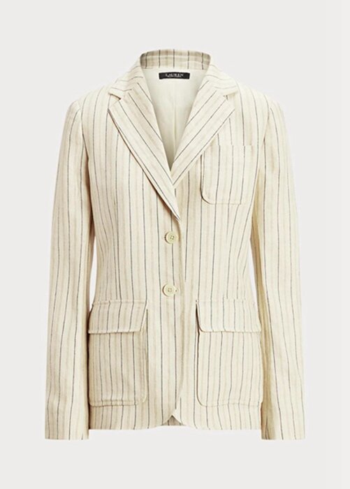 White Women’s Ralph Lauren Striped Linen-blend Twill Blazers White Women’s Ralph Lauren Striped Linen-blend Twill Blazers
